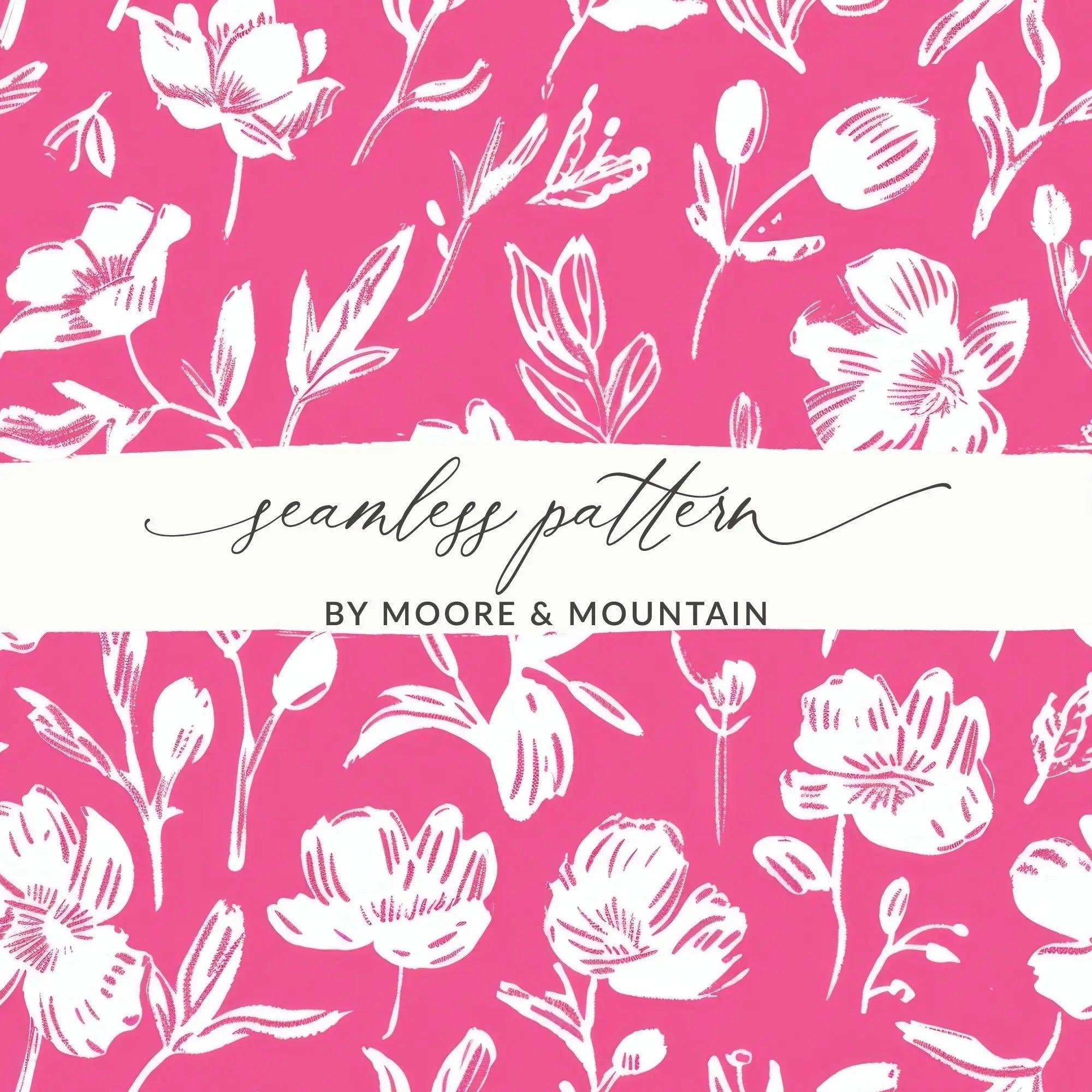 Hot Pink Floral Digital Paper, Seamless Flower Pattern, Scrapbook Paper, Commercial Use, Digital Download