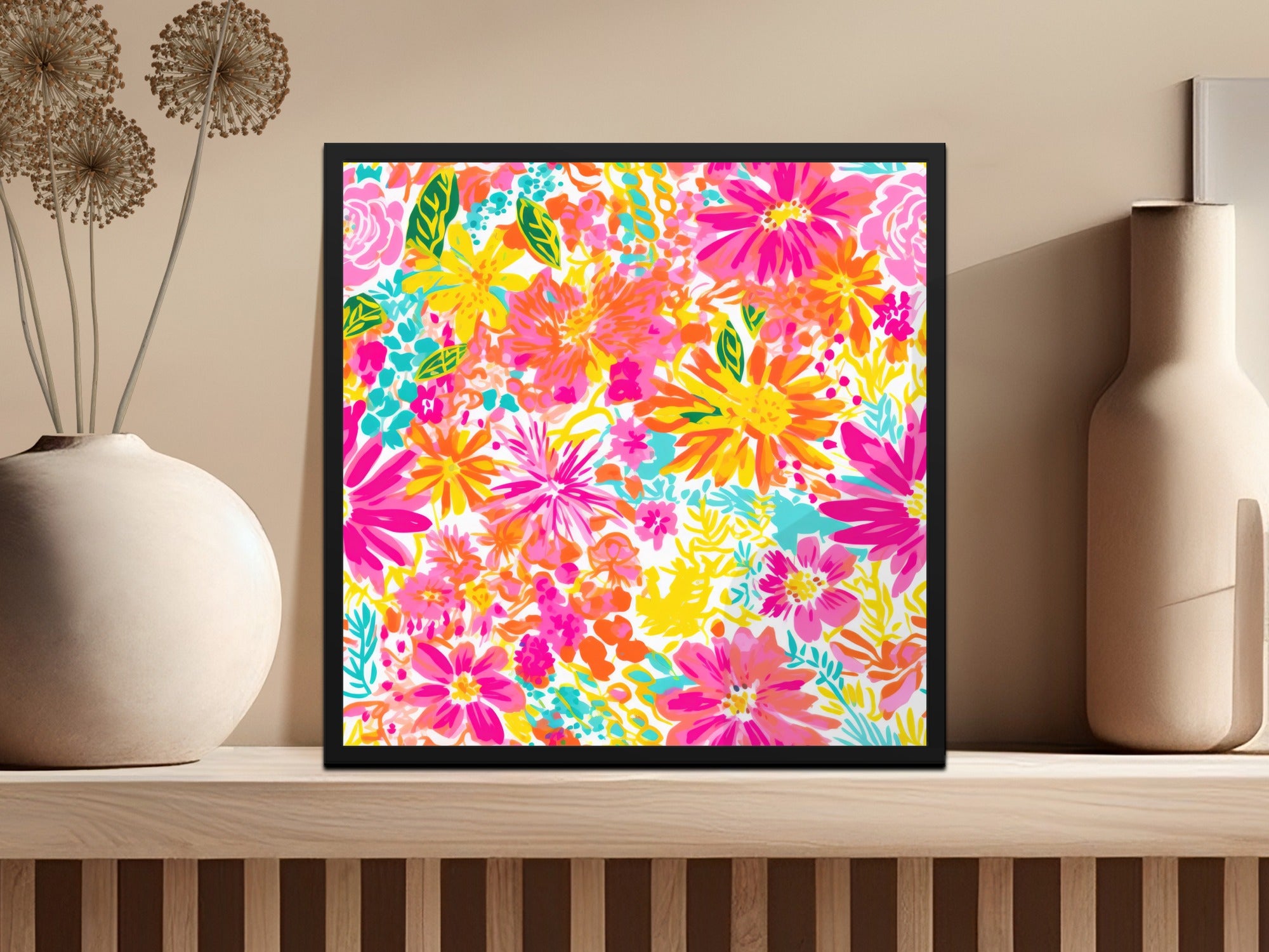 Hot Pink Floral Preppy Seamless Maximalist Floral Pattern