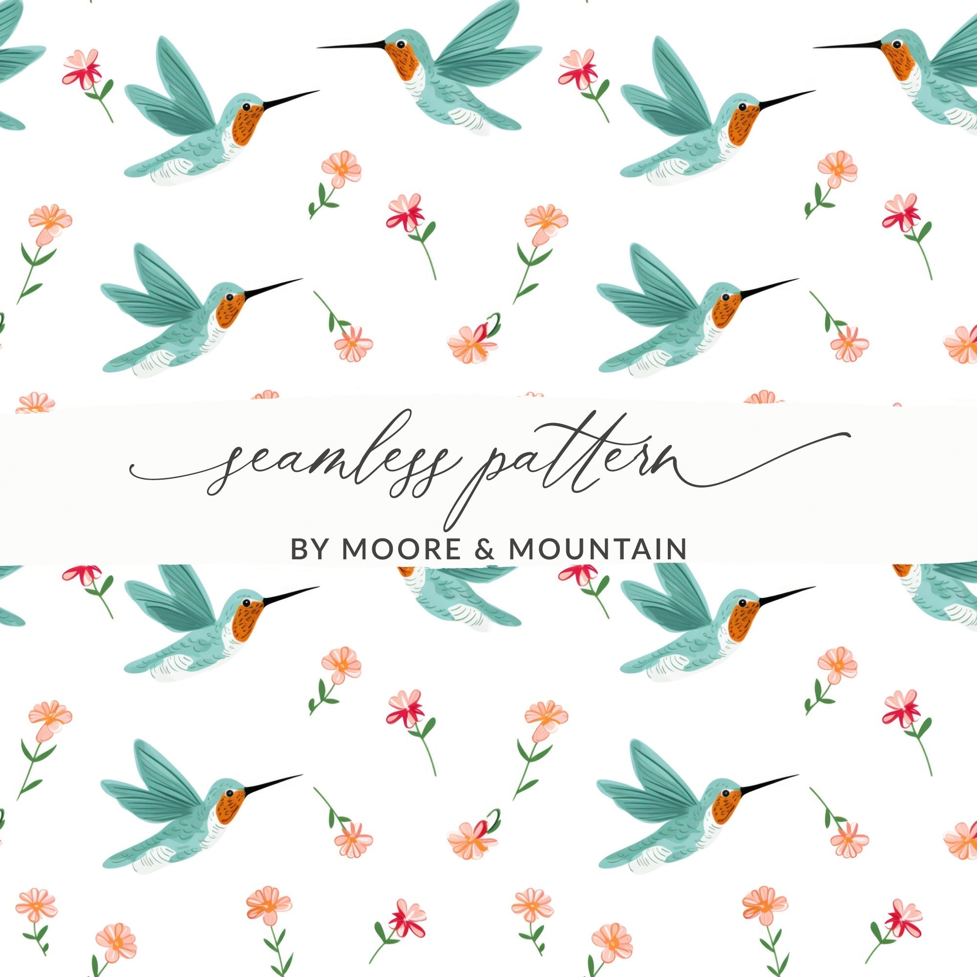 Hummingbird Digital Paper, Floral Seamless Pattern, Bird Illustration, Scrapbook Paper, Printable Fabric, Digital Download