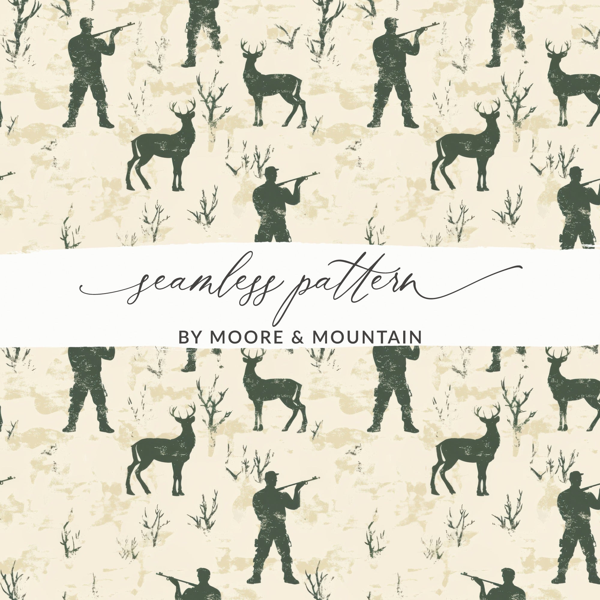 Hunting Seamless Pattern For Men with Hunter Deer Trees Seamless Background Digital