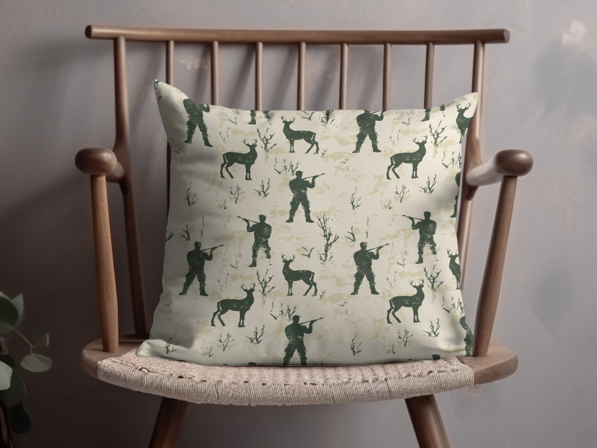 Hunting Seamless Pattern For Men with Hunter Deer Trees Seamless Background Digital