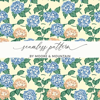 Hydrangea Seamless Pattern Digital, Blue Floral Design, Cottagecore Grandmillennial Repeat File, Spring Summer Fabric Print