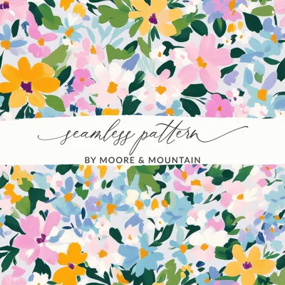 Impressionist Painted Spring Flowers Pattern Acrylic Floral JPEG
