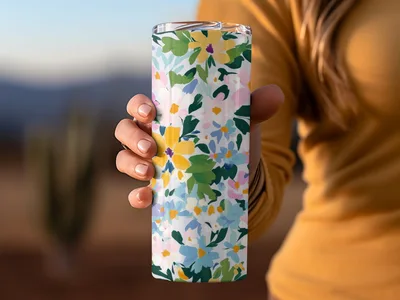 Impressionist Painted Spring Flowers Pattern Acrylic Floral JPEG