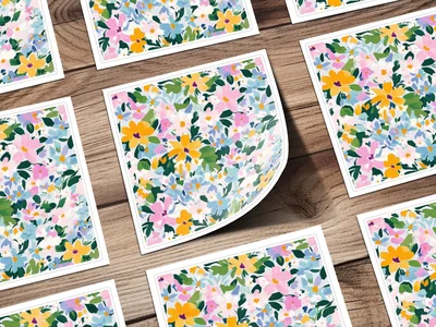 Impressionist Painted Spring Flowers Pattern Acrylic Floral JPEG
