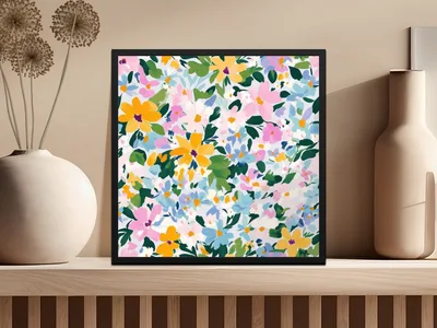 Impressionist Painted Spring Flowers Pattern Acrylic Floral JPEG