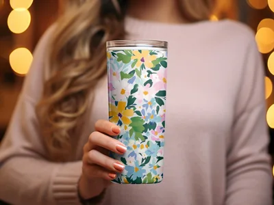 Impressionist Painted Spring Flowers Pattern Acrylic Floral JPEG