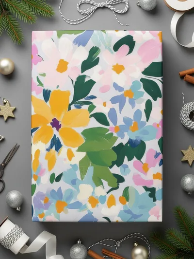 Impressionist Painted Spring Flowers Pattern Acrylic Floral JPEG