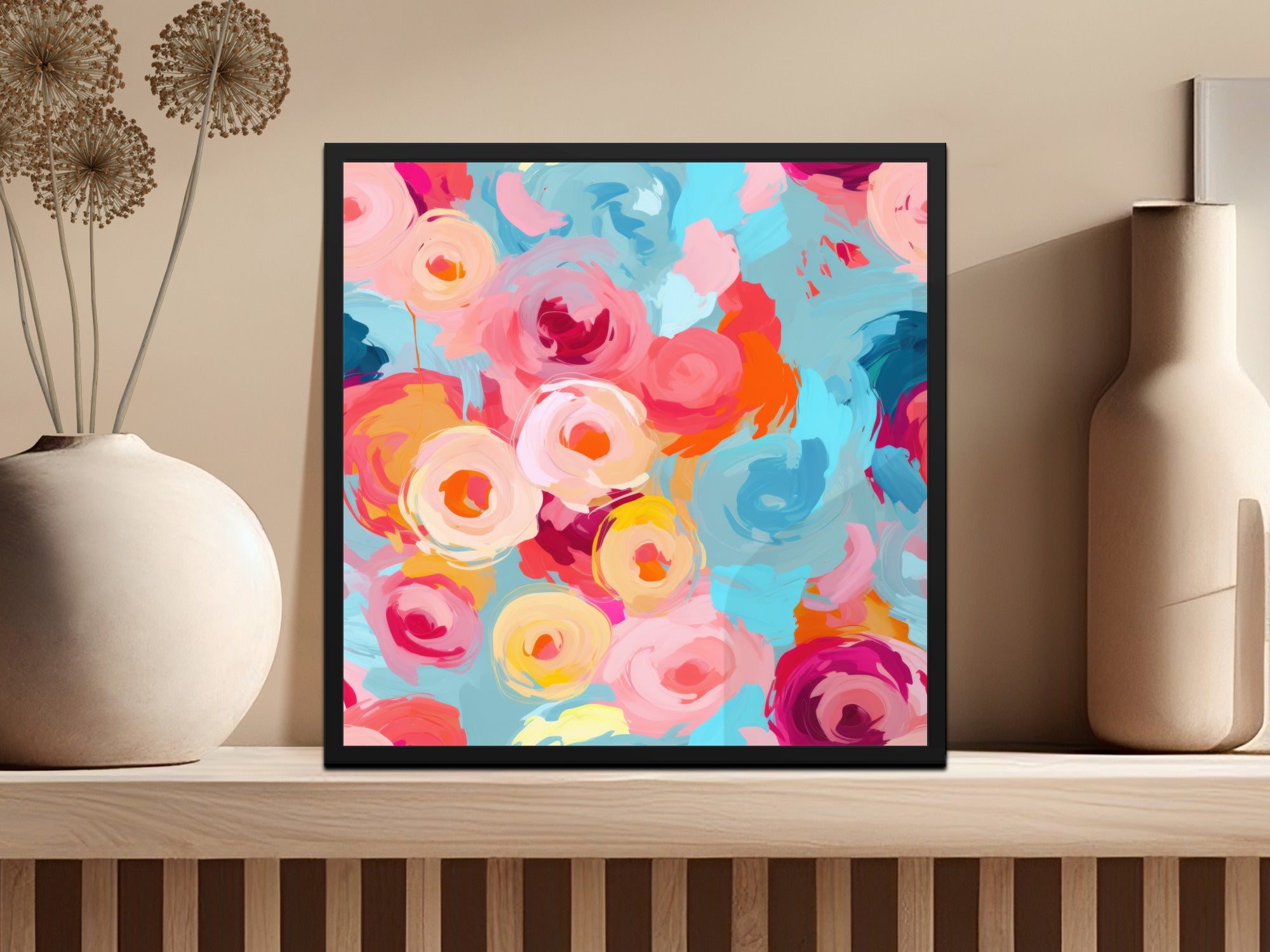 Impressionistic Floral Background Blue and Pink Abstract