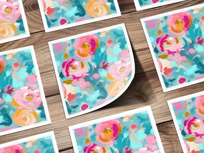 Impressionistic Floral Background Bright Pink and Light Blue