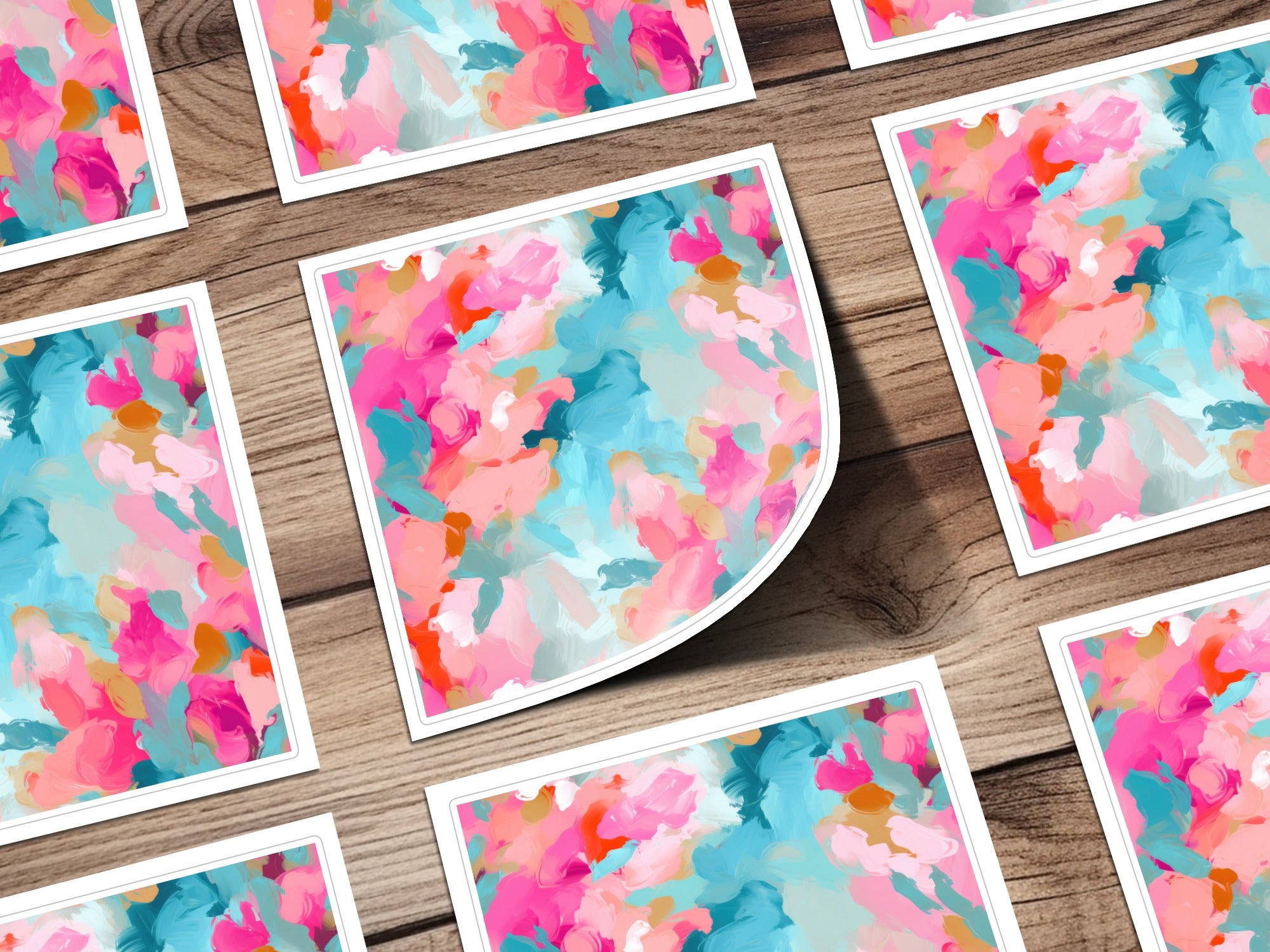Impressionistic Floral Background Bright Pink and Light Blue