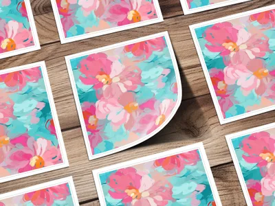 Impressionistic Floral Background Bright Pink and Light Blue