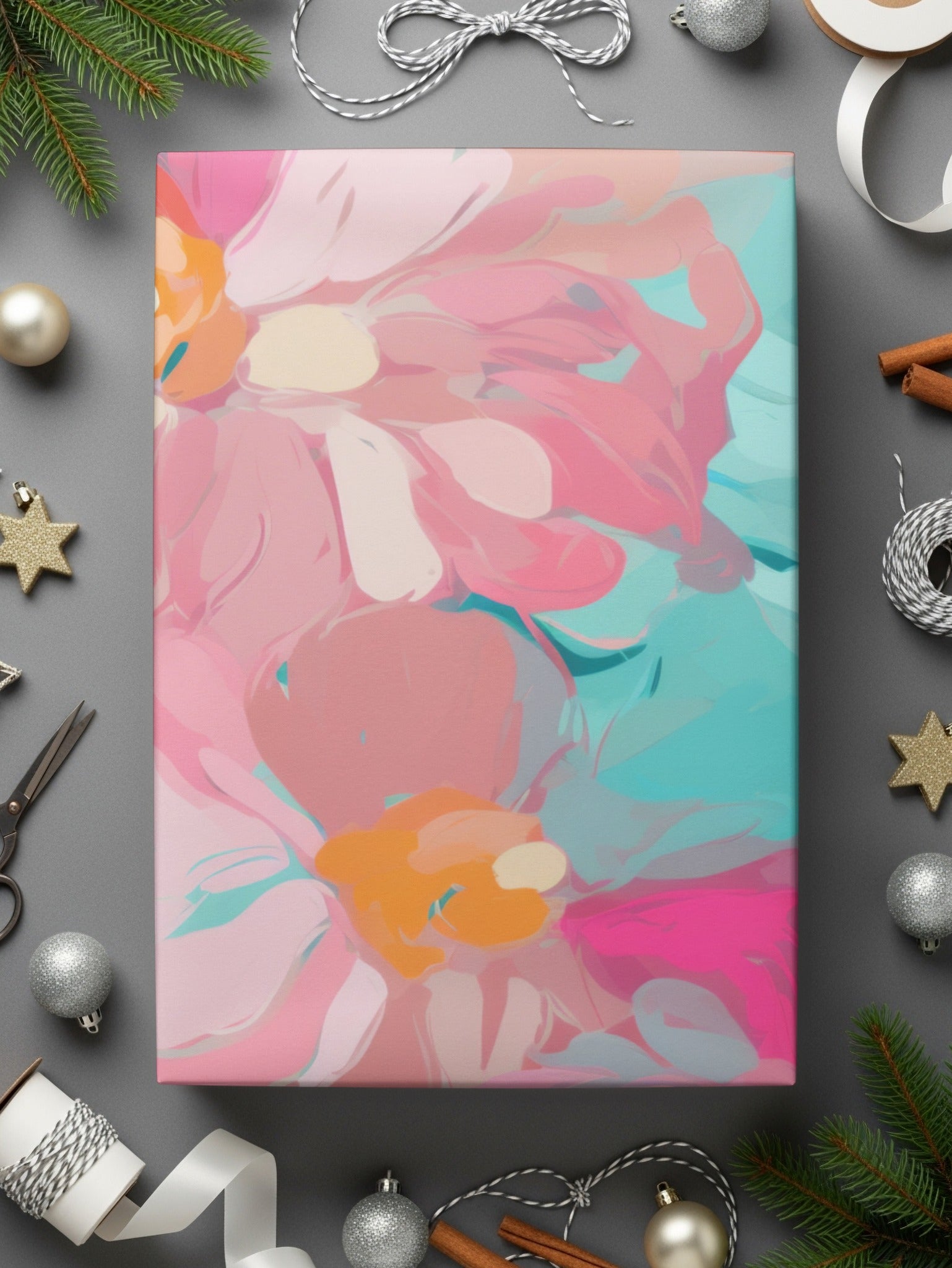 Impressionistic Floral Background Bright Pink and Light Blue