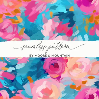 Impressionistic Floral Background Bright Pink and Light Blue