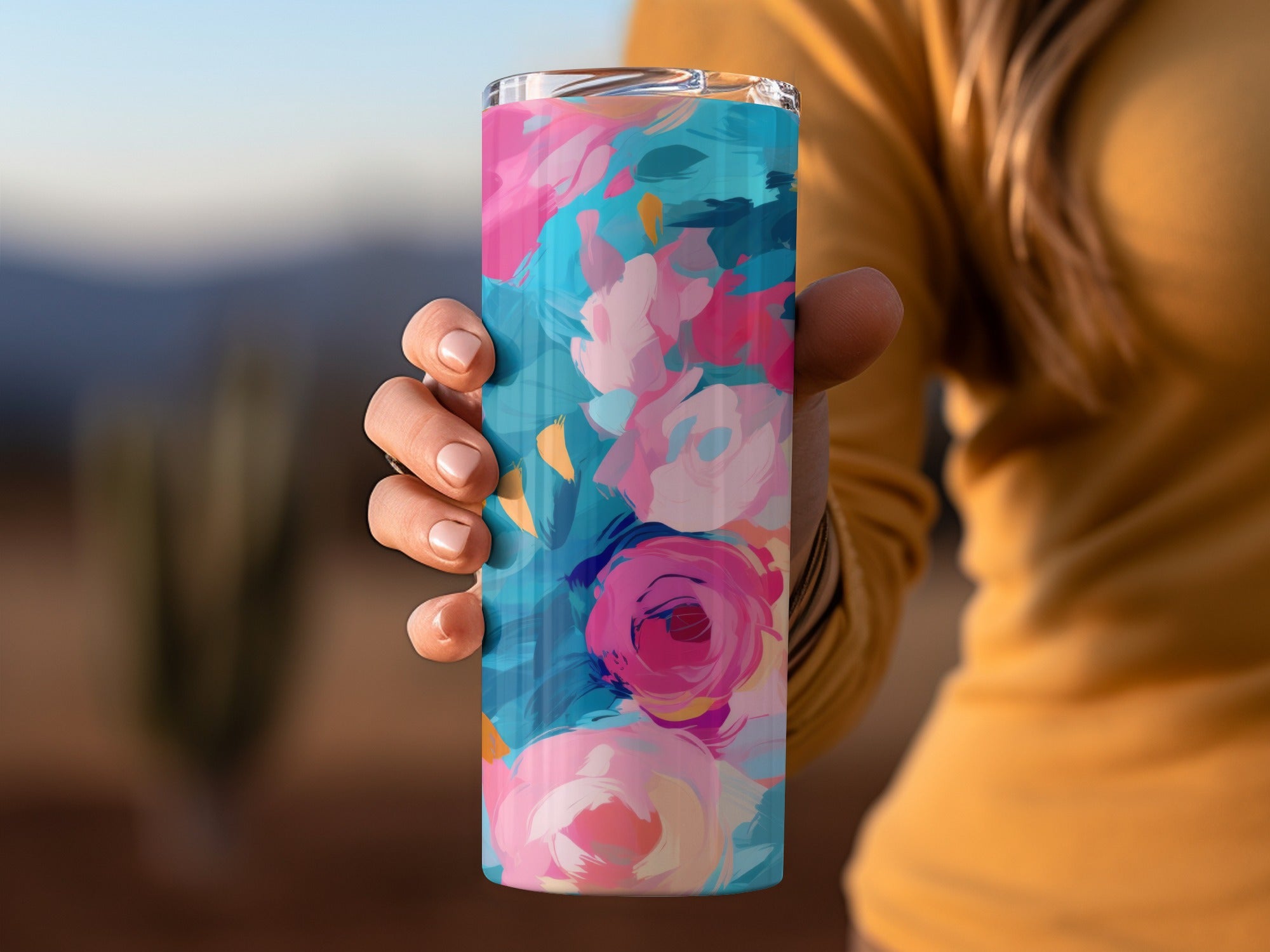 Impressionistic Floral Background Bright Pink and Light Blue