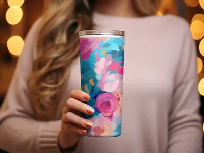 Impressionistic Floral Background Bright Pink and Light Blue