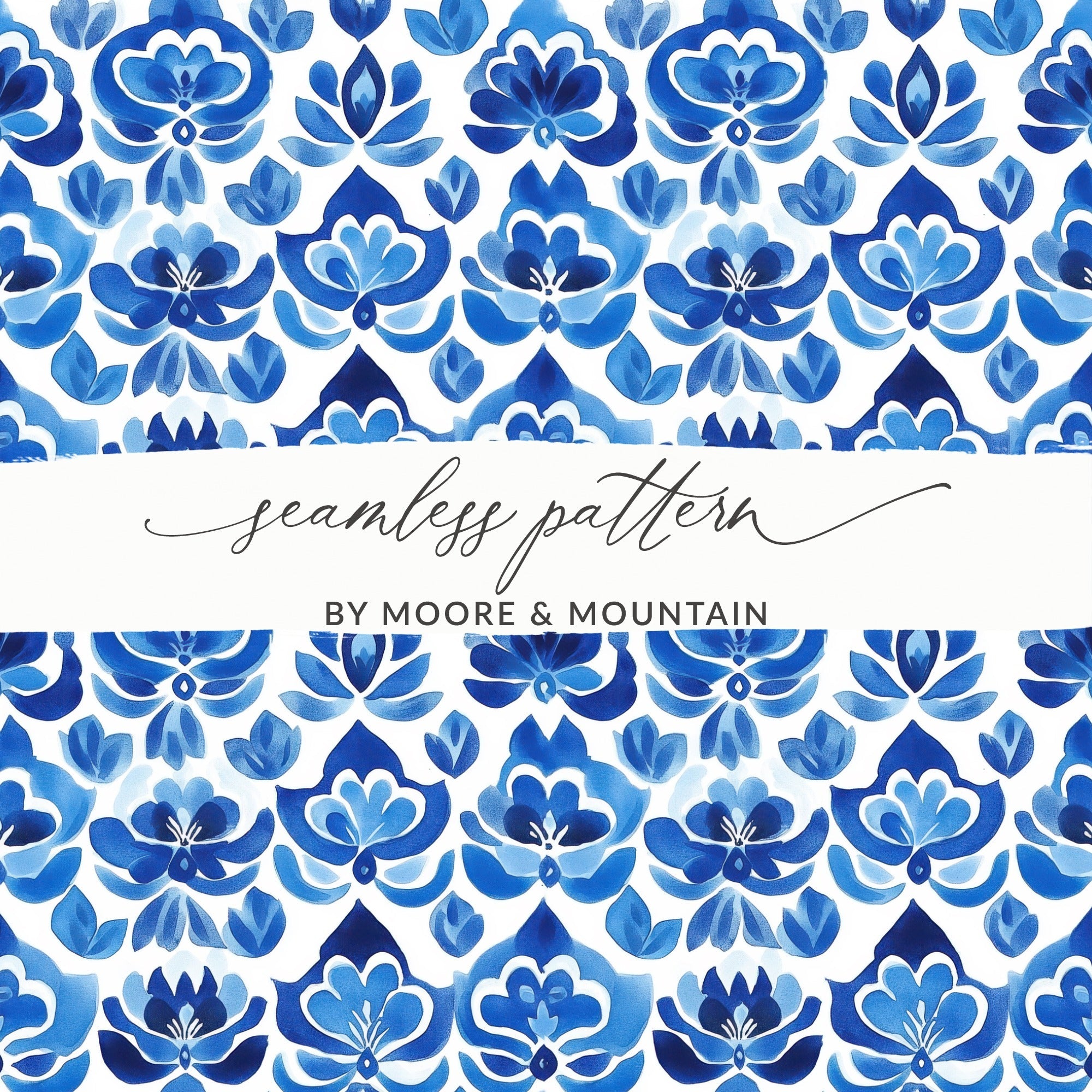 Indigo Blue Seamless Fleur Elegant Floral Blue Ornament Pattern Delicate Design Digital