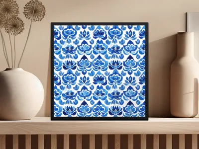 Indigo Blue Seamless Fleur Elegant Floral Blue Ornament Pattern Delicate Design Digital