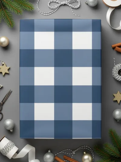 Indigo Buffalo Check Seamless Pattern Digital Paper, Gingham Commercial Use, Pastel Blue Plaid Texture