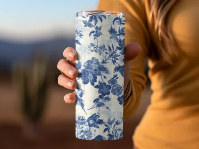 Dark Blue Seamless Chinoiserie Peony Toile Background