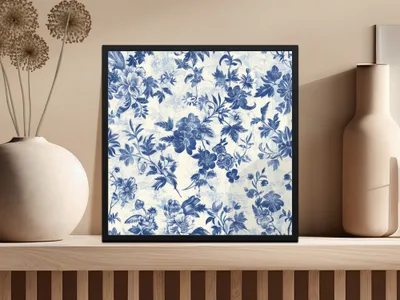 Dark Blue Seamless Chinoiserie Peony Toile Background