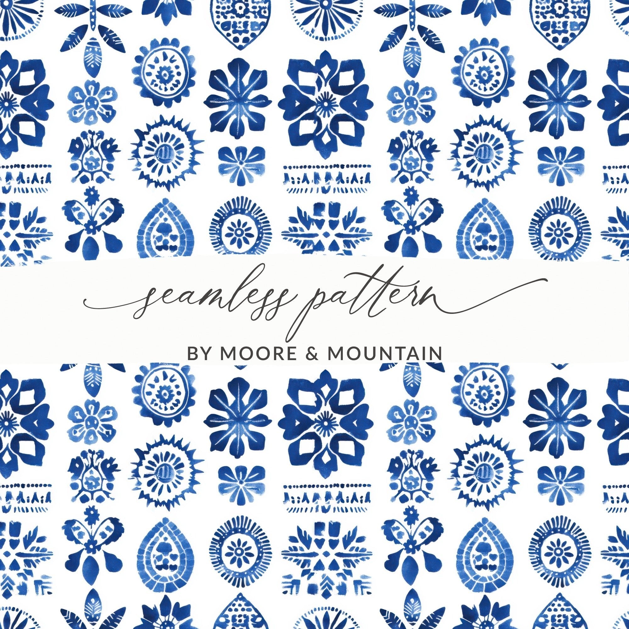 Indigo Impressions A Floral Medley on White Digital