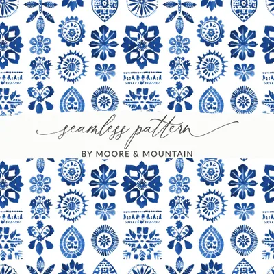 Indigo Impressions A Floral Medley on White Digital