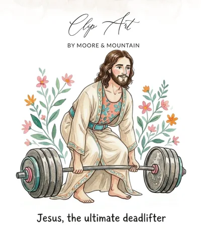 Jesus Deadlift Preppy Clip Art, Digital Download PNG - Christian Gym Art, Strong Jesus Weightlifting Illustration, Humorous Faith Design