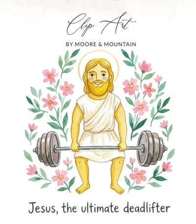 Jesus Deadlifter Preppy Clip Art Digital Download PNG | Funny Christian Workout Graphic Humor Religious Gym Design Sublimation Print