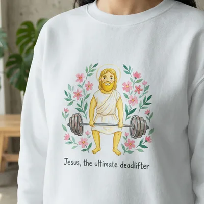 Jesus Deadlifter Preppy Clip Art Digital Download PNG | Funny Christian Workout Graphic Humor Religious Gym Design Sublimation Print