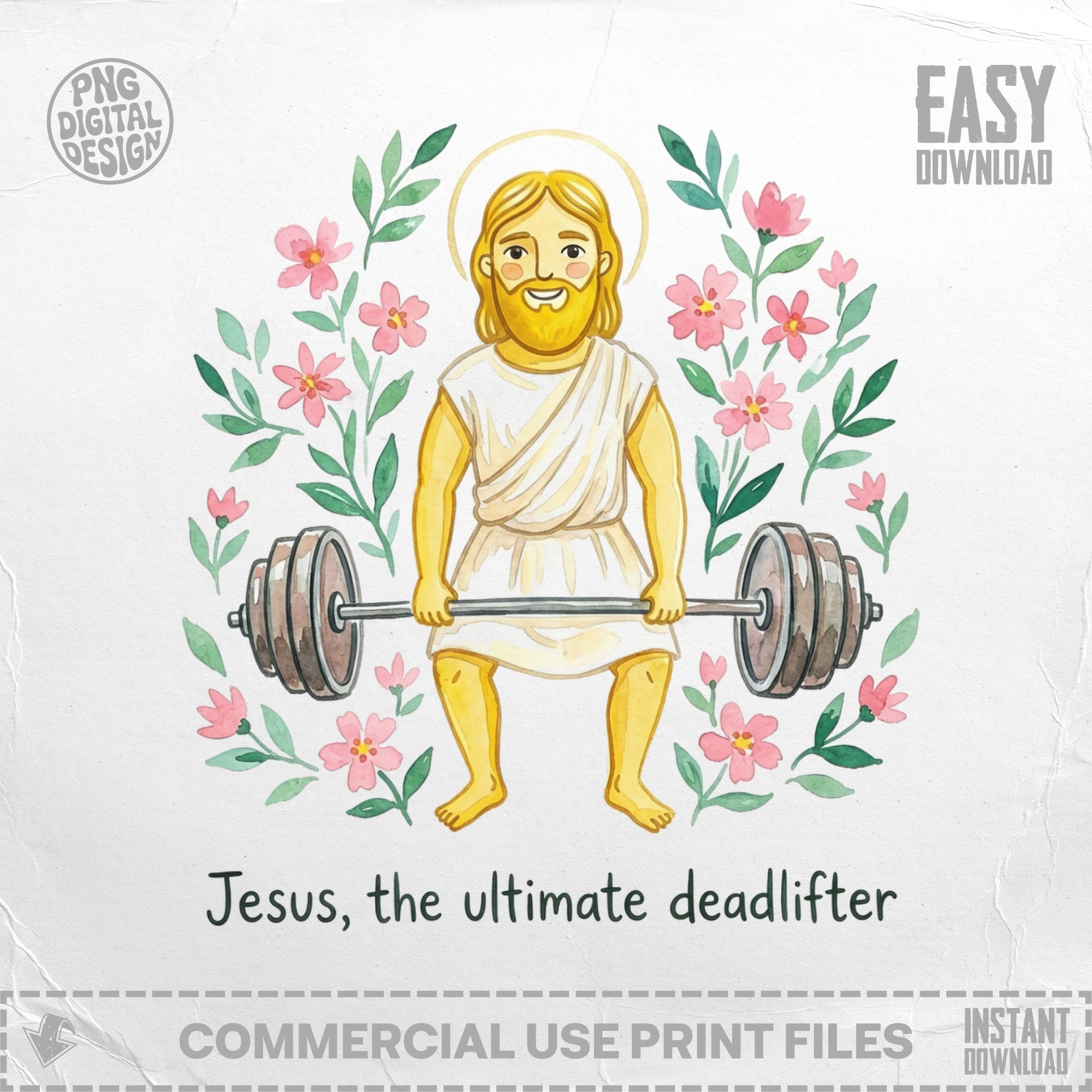 Jesus Deadlifter Preppy Clip Art Digital Download PNG | Funny Christian Workout Graphic Humor Religious Gym Design Sublimation Print