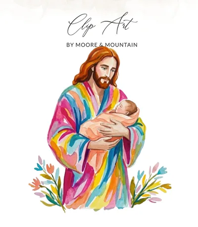 Jesus Holding Baby Watercolor Digital Art Print, Christian Nursery Decor, New Baby Baptism Gift, Spiritual Wall Art Downloadable File
