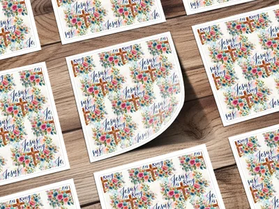 Jesus is King Digital Seamless Pattern, Watercolor Floral Cross JPG, Christian Faith Background, Religious Scripture Art Print