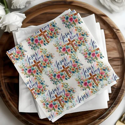 Jesus is King Digital Seamless Pattern, Watercolor Floral Cross JPG, Christian Faith Background, Religious Scripture Art Print