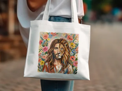 Jesus Lion of Judah Digital T-Shirt Design, Christian Faith Boho Floral Art Tee, Religious Spiritual Apparel Print