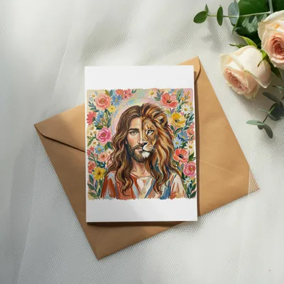 Jesus Lion of Judah Digital T-Shirt Design, Christian Faith Boho Floral Art Tee, Religious Spiritual Apparel Print
