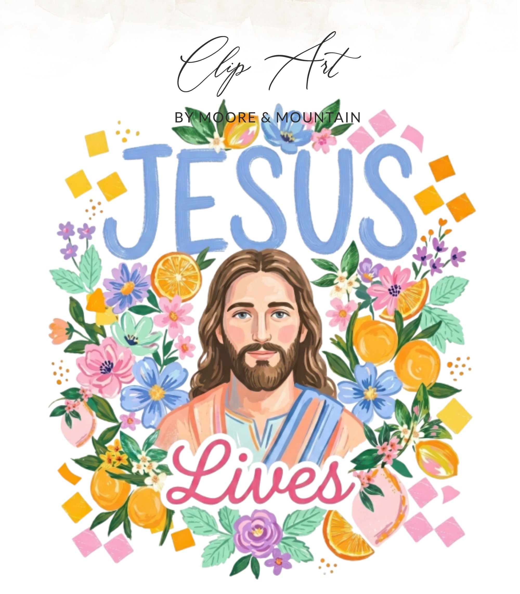 Jesus Lives Christian T-Shirt Digital File, Vibrant Faith Apparel, Floral Jesus Design, Easter Gift for Her
