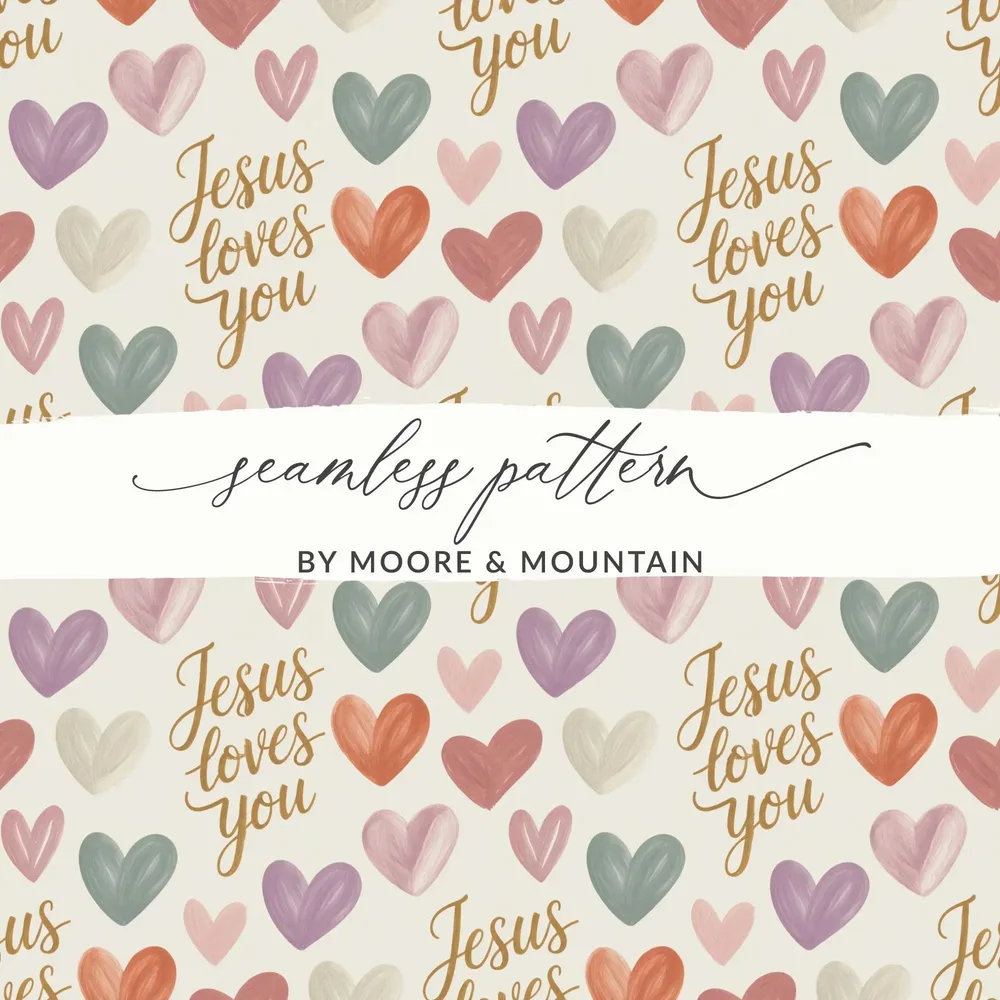 Jesus Loves You Digital Seamless Pattern, Hearts Pattern, Religious Scrapbook Paper, Christian Fabric Design, Digital Paper Download