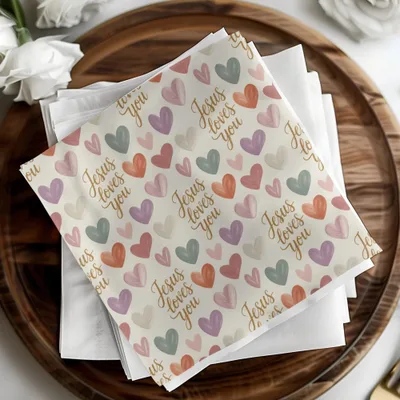 Jesus Loves You Digital Seamless Pattern, Hearts Pattern, Religious Scrapbook Paper, Christian Fabric Design, Digital Paper Download