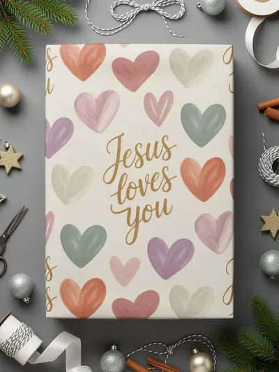 Jesus Loves You Digital Seamless Pattern, Hearts Pattern, Religious Scrapbook Paper, Christian Fabric Design, Digital Paper Download