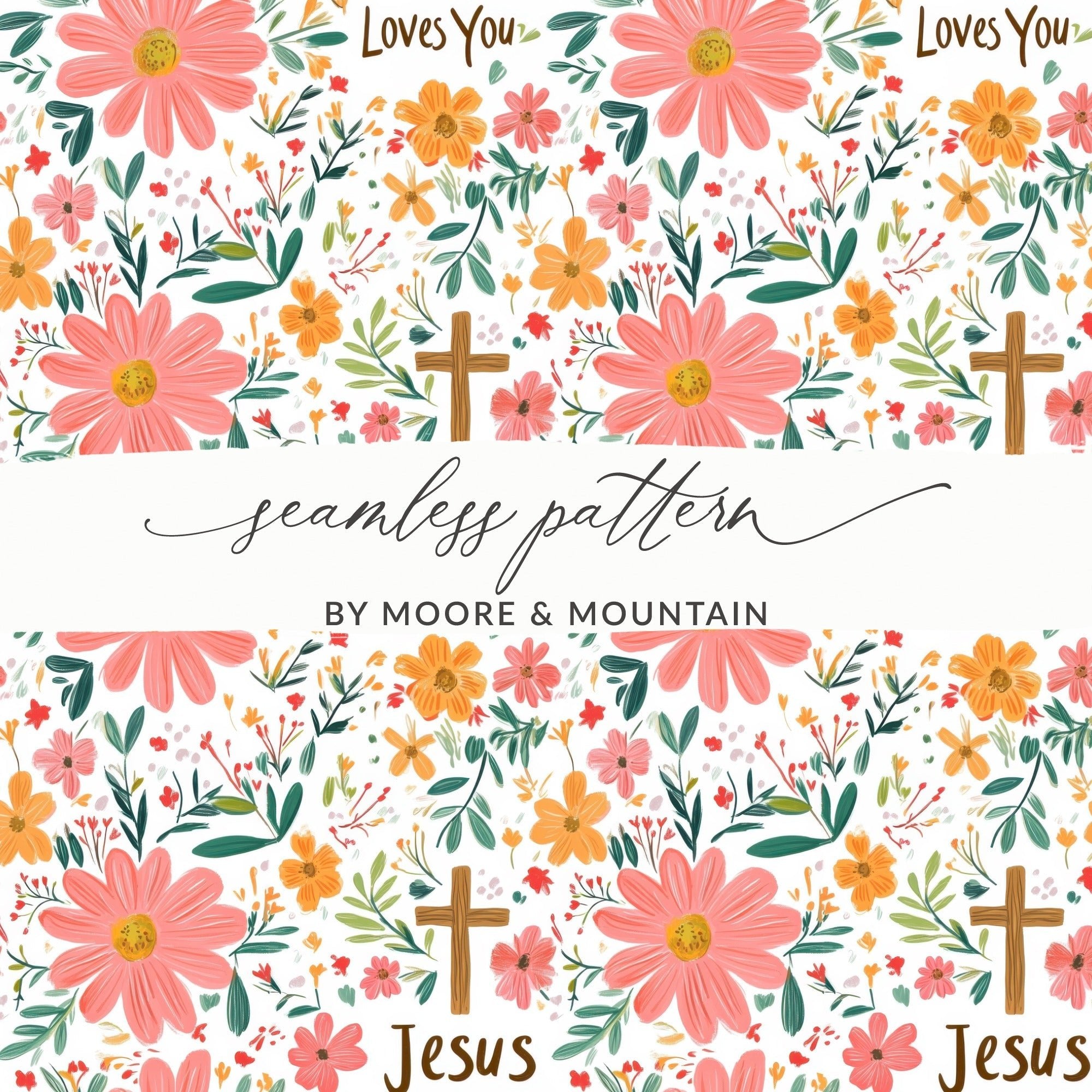 Jesus Loves You Floral Pattern Design Easter Gift Digital