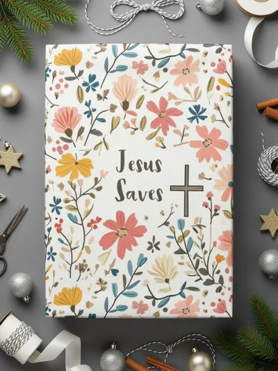 Jesus Saves Floral Digital Paper, Christian Seamless Pattern, Religious Print, Commercial Use, Faith Based Design, POD