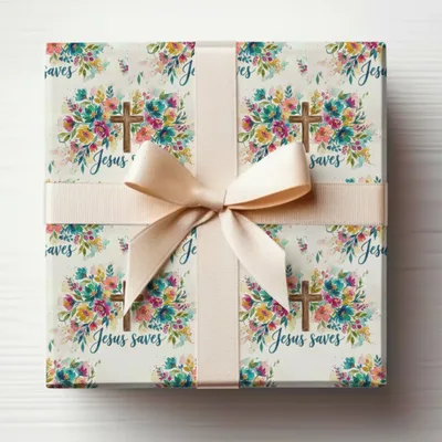 Jesus Saves Watercolor Cross Digital, Vibrant Floral Christian Seamless Pattern, Faith Art Sublimation Design, Religious Scripture Print