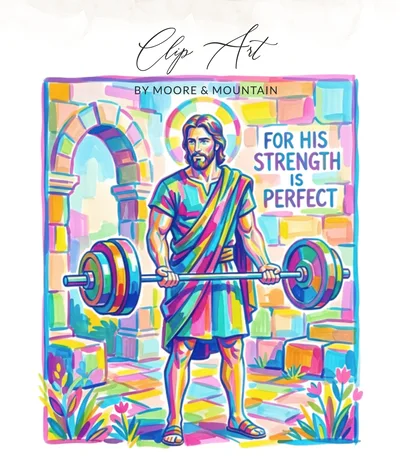 Jesus Strength Perfect Digital PNG | Christian Fitness Art, Gym Lover Gift, Preppy Clip Art, Bible Verse Decor
