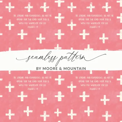 Joshua 1:9 Scripture Digital Art, Christian Cross Pattern, Be Strong Courageous Print, Inspirational Bible Verse Wall Decor, Pink Faith