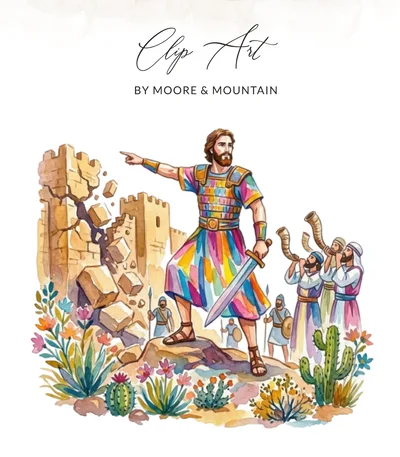 Joshua Jericho Walls Digital Print, Christian Bible Story Watercolor Art, Faith Home Decor Printable Download, Religious Wall Art
