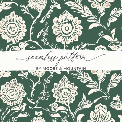 Kelly Green Vintage Chintz Seamless Indian Pattern Floral on Dark Green Background