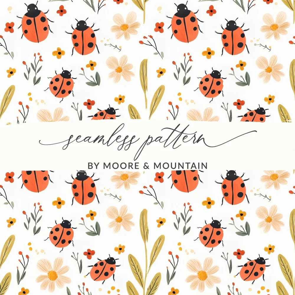 Ladybug Digital Paper, Floral Pattern, Seamless Pattern Design, Spring Digital Paper, Cute Ladybug Pattern, Fabric Design, Printable Digital