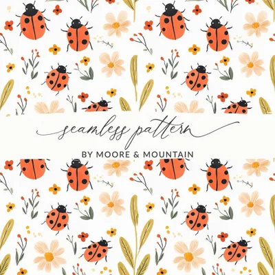 Ladybug Digital Paper, Floral Pattern, Seamless Pattern Design, Spring Digital Paper, Cute Ladybug Pattern, Fabric Design, Printable Digital