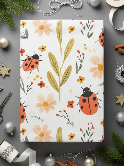 Ladybug Digital Paper, Floral Pattern, Seamless Pattern Design, Spring Digital Paper, Cute Ladybug Pattern, Fabric Design, Printable Digital